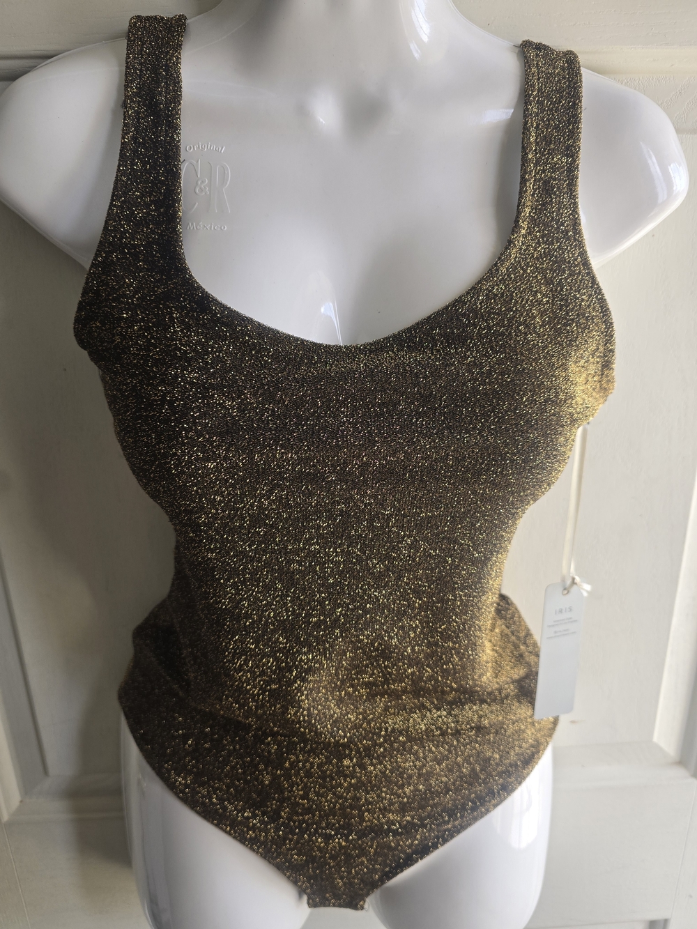 Iris Basic Metallic Gold Scoop Neck Bodysuit